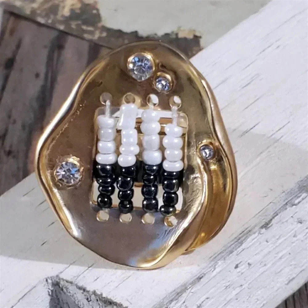 Crystals and Glass Beads Baroque Gold Plated Adjustable Statement Cocktail Ring - Picture 6 of 13